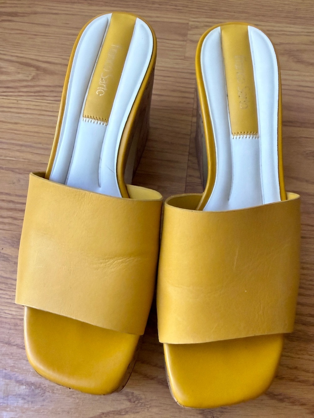 Franco Sarto Mustard Yellow Leather Slide Mules